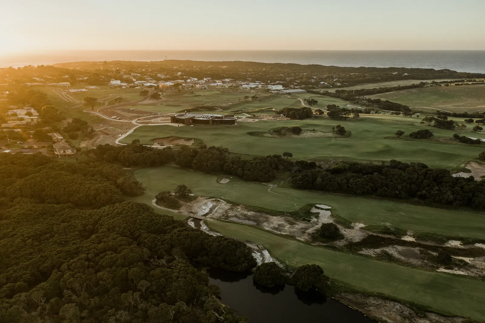 Aerial view of Lonsdale Links at sunset