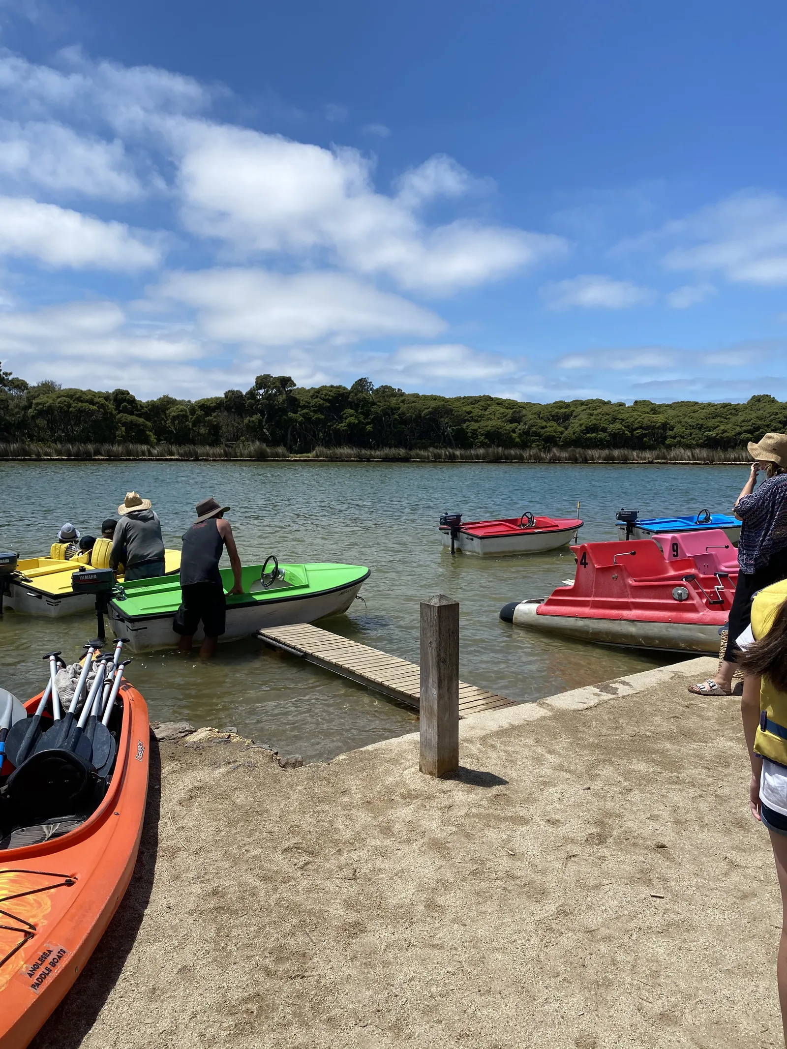 Fun boats and canoes at the landing on the Anglesea River