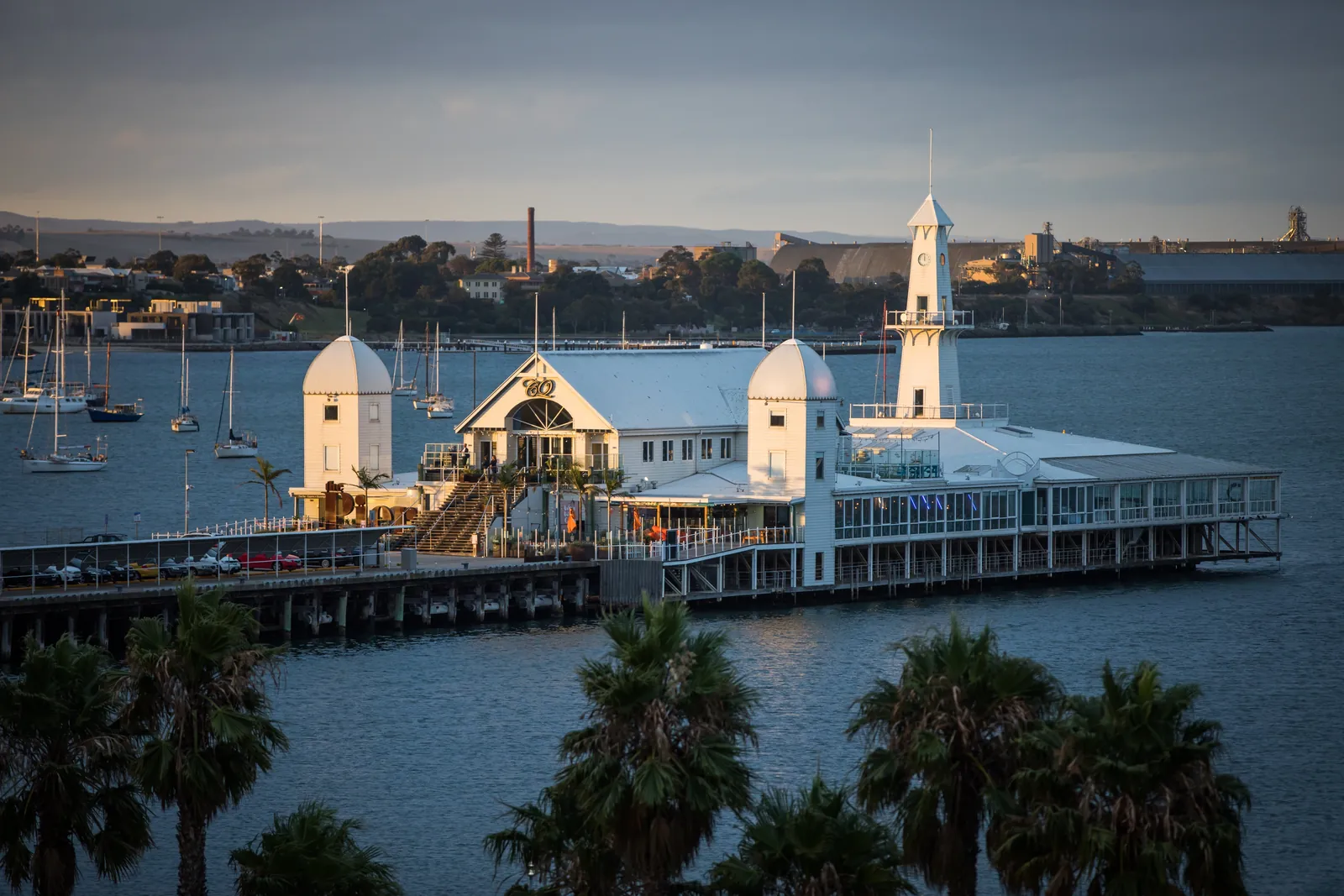 Cunningham Pier extending into Corio Bay at dusk