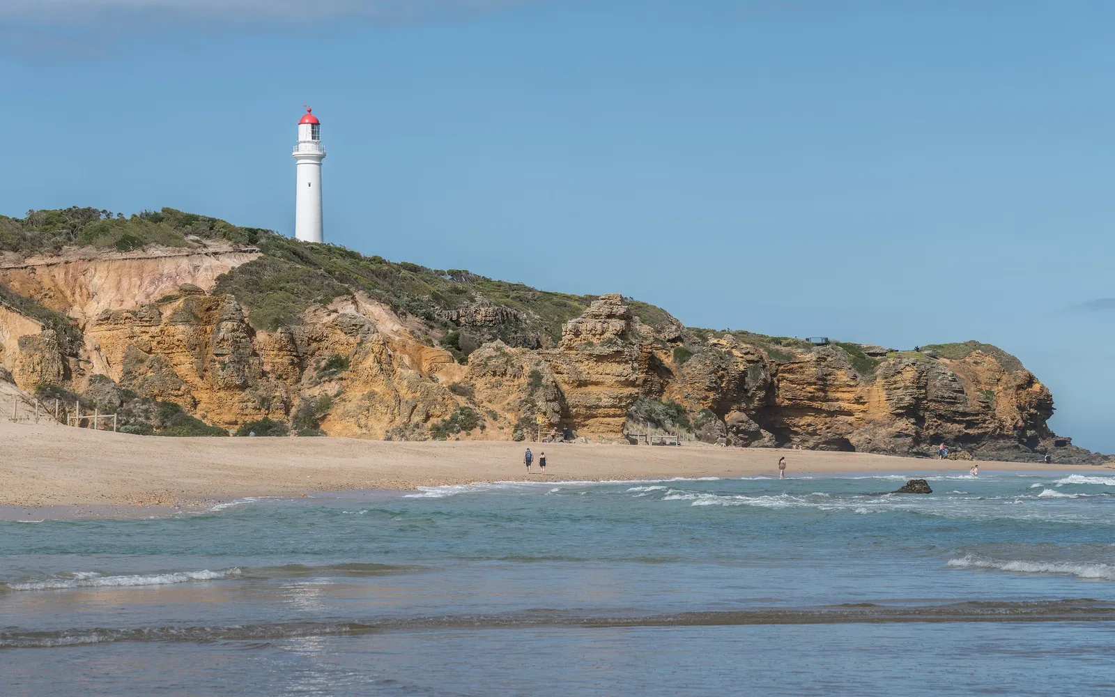 Split Point and its lighthouse seen from the beach at Aireys Inlet
